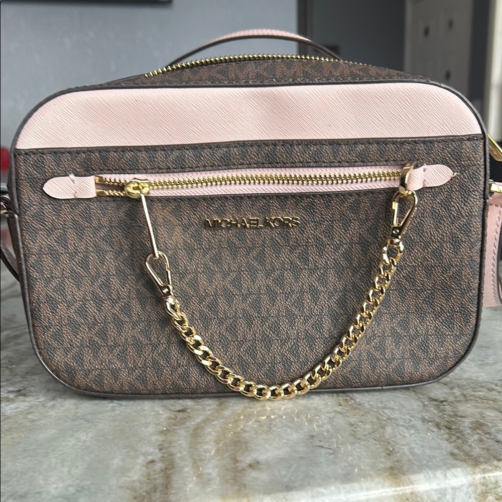 Michael Kors Brown and Pink Crossbody Bag